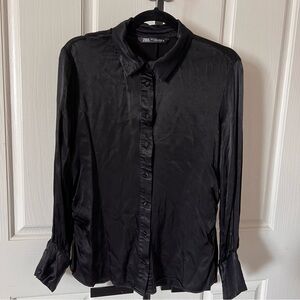 Zara Satin Long-Sleeve Top